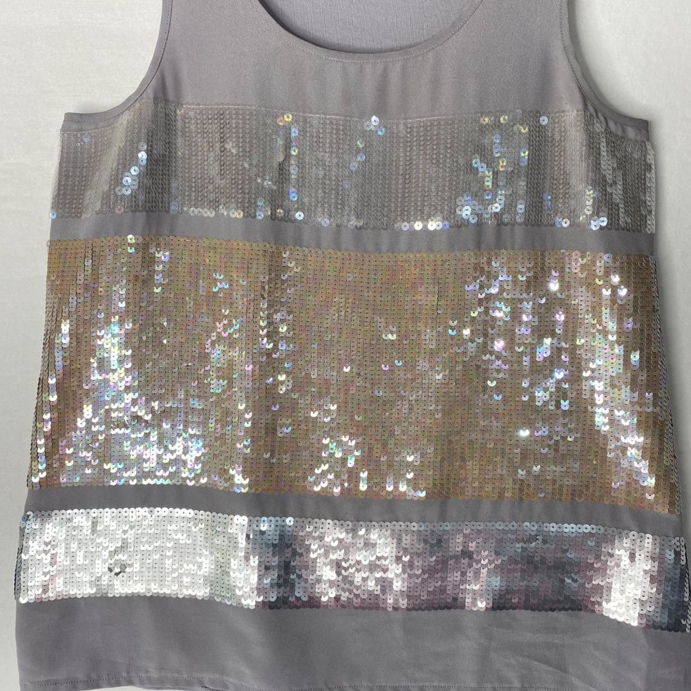 Express Grey Neutral Sequined Sleeveless Size Medium - Picture 3 of 11